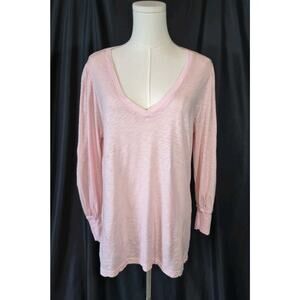 Michael Stars Pink Cotton Burnout V Neck Top OS XS S M